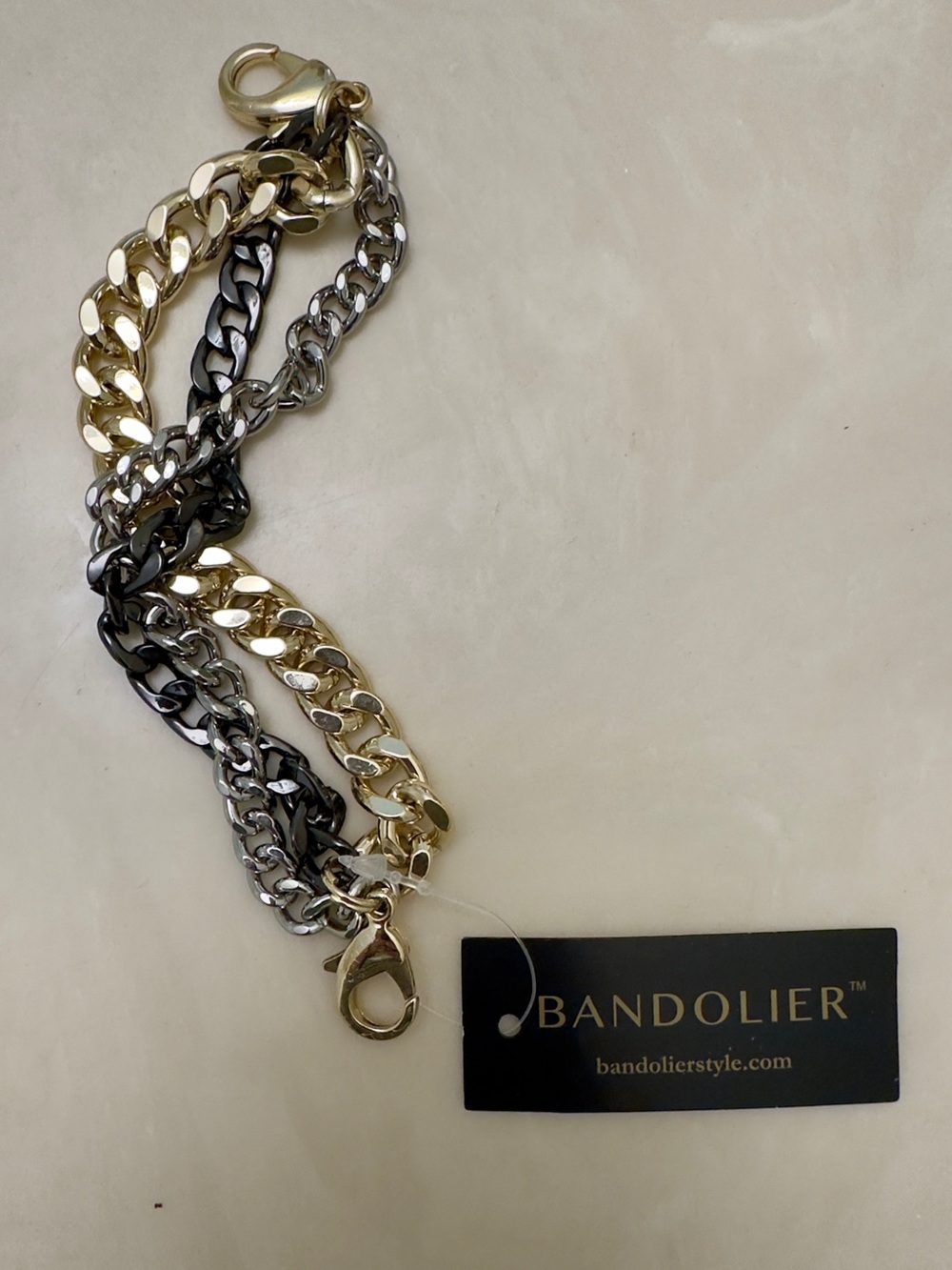 Bandolier Tri-Color Chain Strap — Gold, Silver, Black